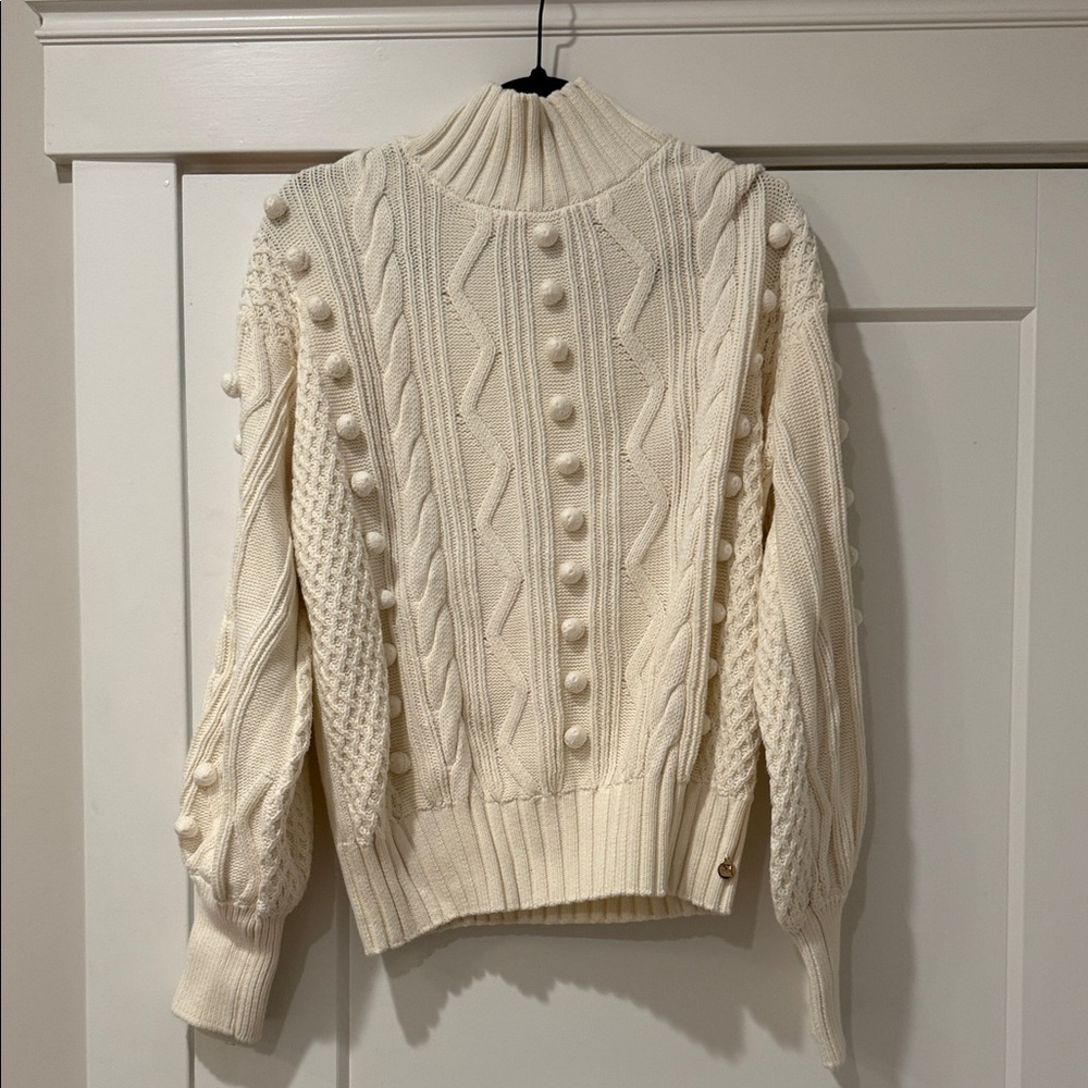 Milly Chunky Bobble Ecru Turtle Neck, Pullover Cotton Size Medium Knit